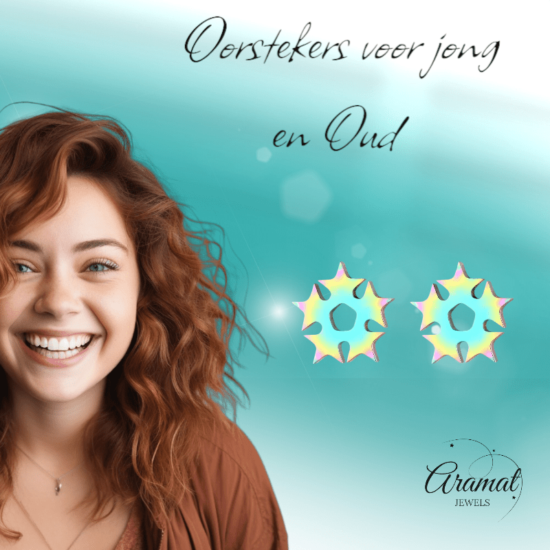 Cirkel van sterren oorstekers multikleur – 9mm - Aramat Jewels - Oorbellen - cadeautip