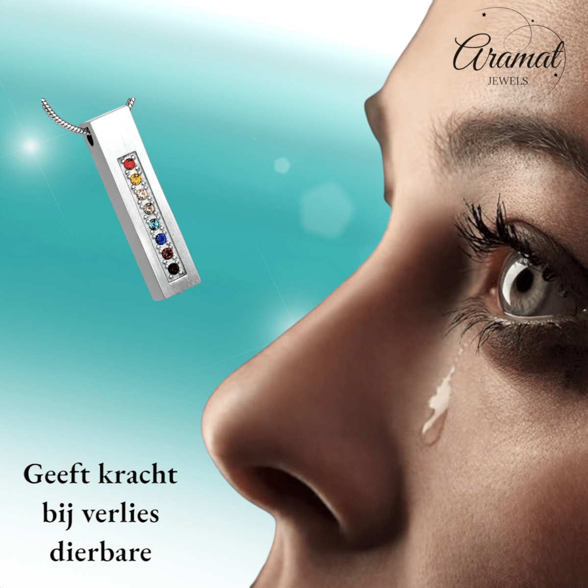 Crematiehanger buis multi - zirkonia – zilverkleur – 34mm - Aramat Jewels - Gedenkhangers - cadeautip