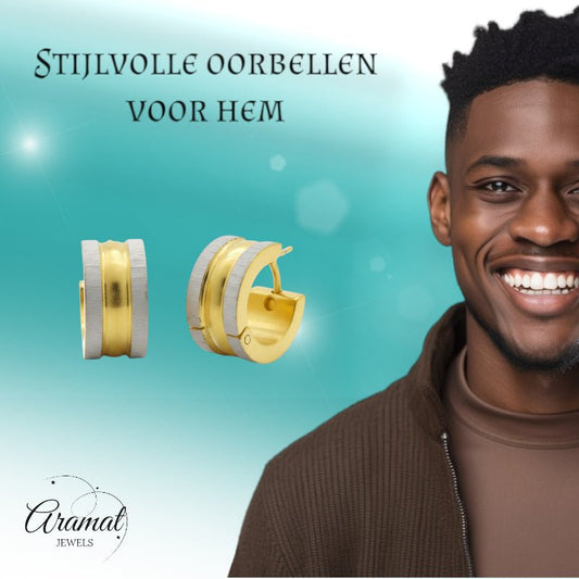 Creolen – Bicolor RVS Mat Zilver/Goud (13x4mm) - Aramat Jewels - Oorringen - cadeautip