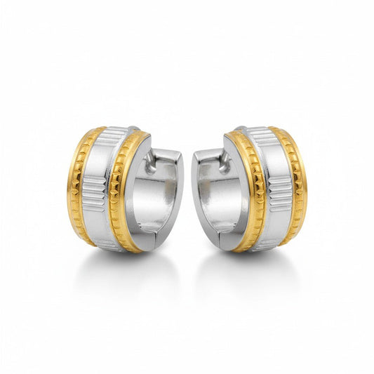 Creolen – Bicolor RVS met Dubbele Goudkleurige Streep (13mm) - Aramat Jewels - Oorringen - cadeautip