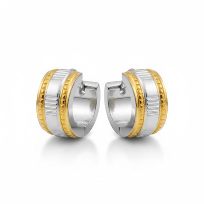 Creolen – Bicolor RVS met Dubbele Goudkleurige Streep (13mm) - Aramat Jewels - Oorringen - cadeautip