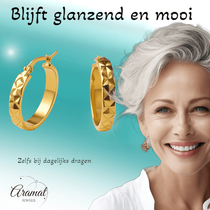 Creolen Ruitjes Goudkleur Staal – 25mm - Aramat Jewels - Oorringen - cadeautip