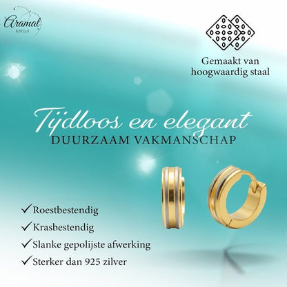 Creolen – RVS Bicolor Mat met Goudkleurige Strepen (13mm) - Aramat Jewels - Oorringen - cadeautip