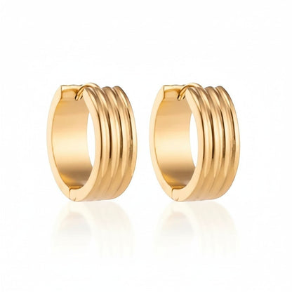 Creolen – RVS Goudkleur met Drievoudige Strepen (13mm of 20mm) - Aramat Jewels - Oorringen - cadeautip