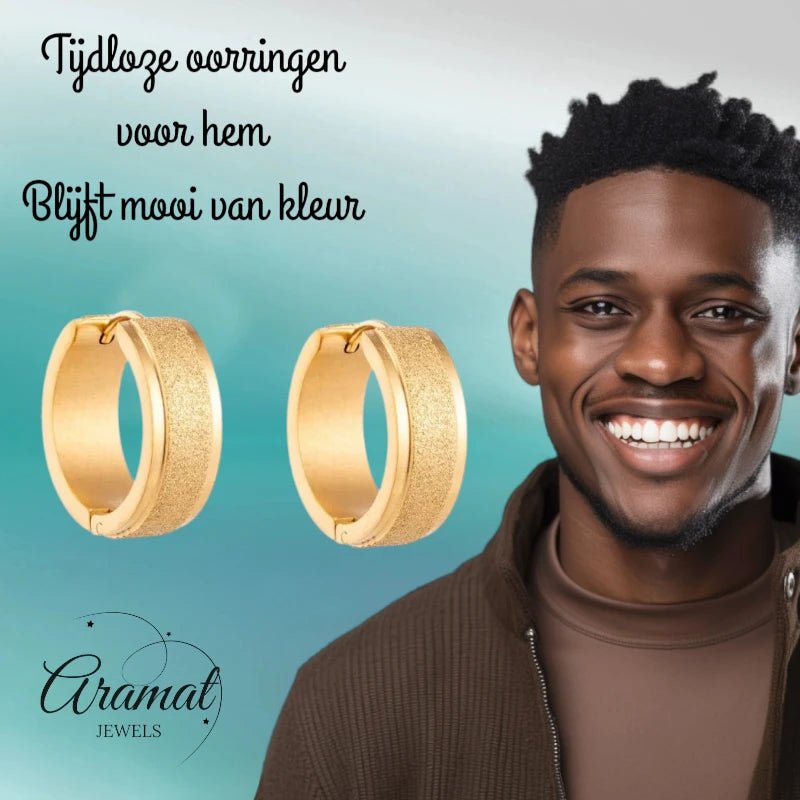 Creolen – RVS Goudkleur met Sandblasted Textuur (13mm of 20mm) - Aramat Jewels - Oorringen - cadeautip