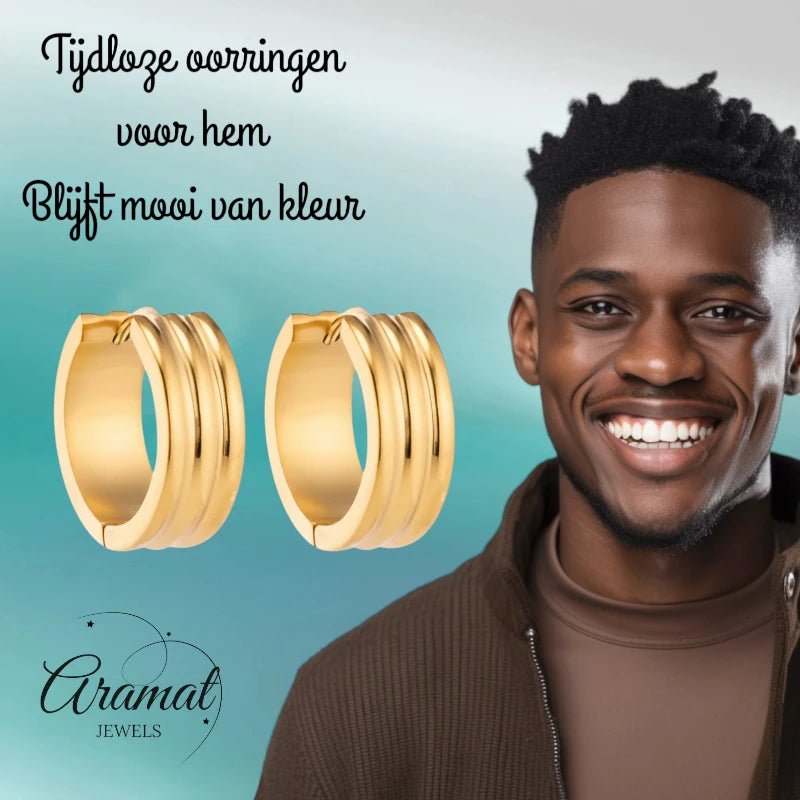 Creolen – RVS Goudkleur met Twee Strepen (13mm of 20mm) - Aramat Jewels - Oorringen - cadeautip
