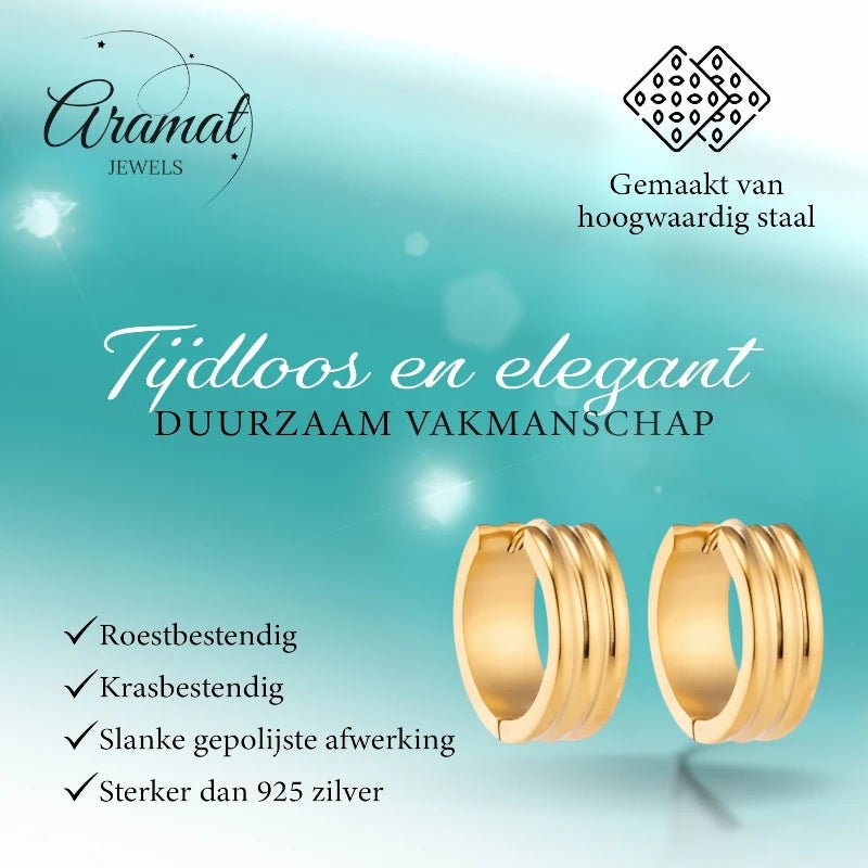 Creolen – RVS Goudkleur met Twee Strepen (13mm of 20mm) - Aramat Jewels - Oorringen - cadeautip