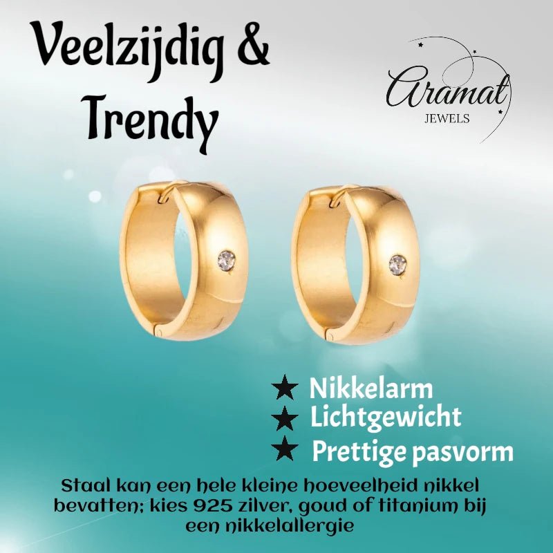 Creolen – RVS Goudkleur met Zirkonia (13mm of 20mm) - Aramat Jewels - Oorringen - cadeautip