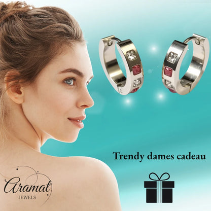 Boucles d'oreilles – Acier rose zircon transparent (17 mm) 