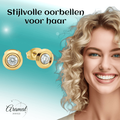 Dames oorbellen rond met kristal - RVS - Aramat Jewels - Oorbellen - cadeautip
