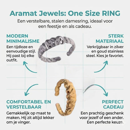 Damesring Verstelbaar – Open Ring met Motief – One Size - Aramat Jewels - Ringen - cadeautip