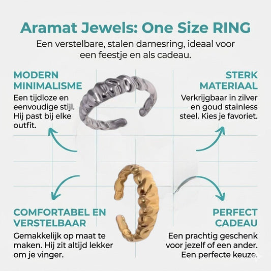 Damesring Verstelbaar – Open Ring met Motief – One Size - Aramat Jewels - Ringen - cadeautip