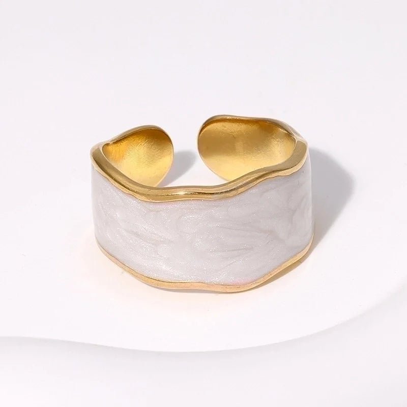 Damesring Verstelbaar – Open Ring met Witte Parelmoer Inlay – One Size - Aramat Jewels - Ringen - cadeautip