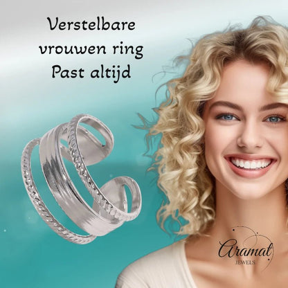 Damesring Verstelbaar - Open Ring Mode Streep - One Size - Ringen kopen