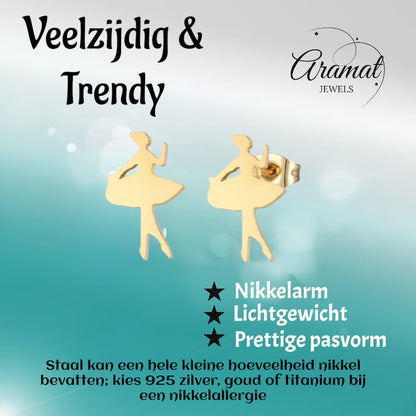 Danseres Oorbellen – Goudkleurig Staal 10x6mm - Aramat Jewels - Oorbellen - cadeautip