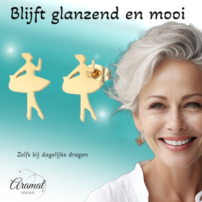 Danseres Oorbellen – Goudkleurig Staal 10x6mm - Aramat Jewels - Oorbellen - cadeautip