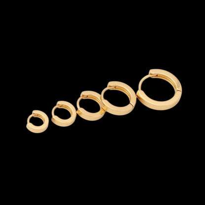 Gold-colored stainless steel hoop earrings set – 3 sizes round huggies – 3 pairs