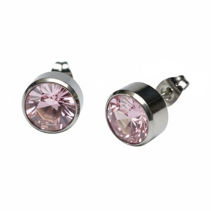 Stud Earrings – Steel Crystal Pink Silver Color (10mm) 