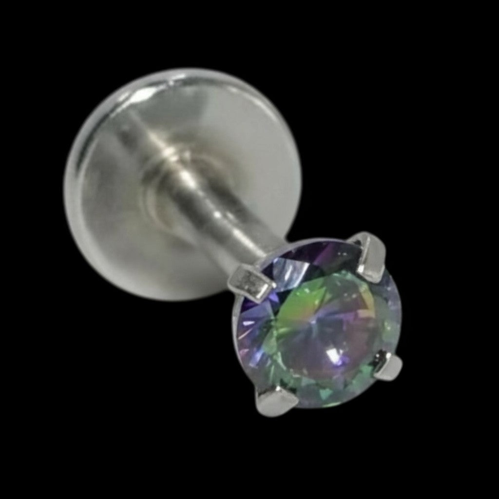 Helix Tragus Piercing Silver Multicolor Zirconia 3mm