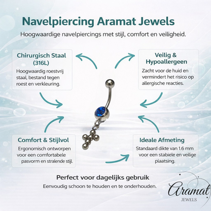 Deep Blue Steel Navel Piercing with Cross