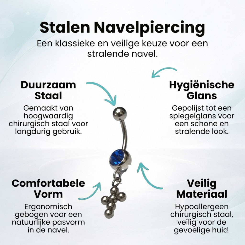Deep Blue Steel Navel Piercing with Cross