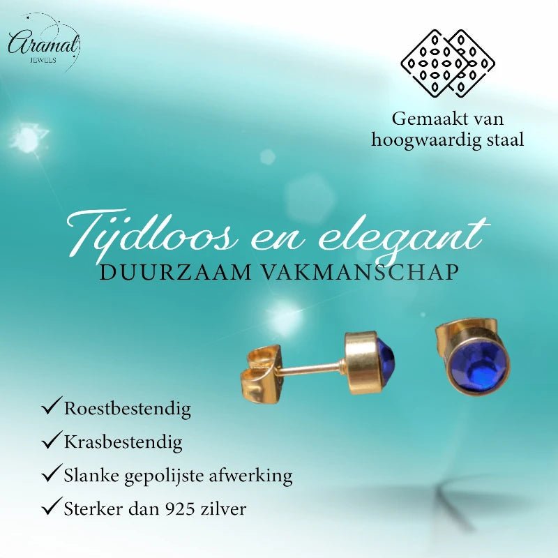 Donker blauwe Zirkonia Oorbellen - 6mm - oor2066 - XE58221 - Oorbellen kopen# - 6mm - alles