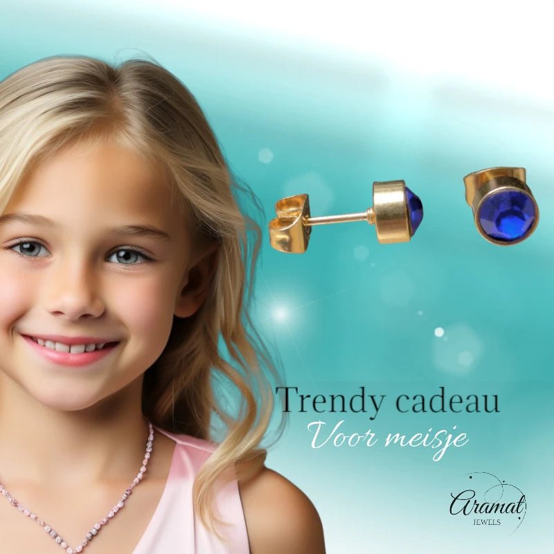 Donker blauwe Zirkonia Oorbellen - 6mm - oor2066 - XE58221 - Oorbellen kopen# - 6mm - alles