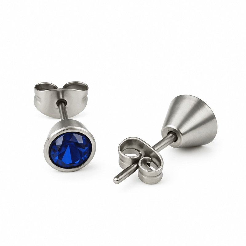 Donkerblauwe conevormige kristal oorbellen – 7 mm - oor2163 - XE10832 - 7 - Oorbellen kopen# - 7mm - alles - blauw