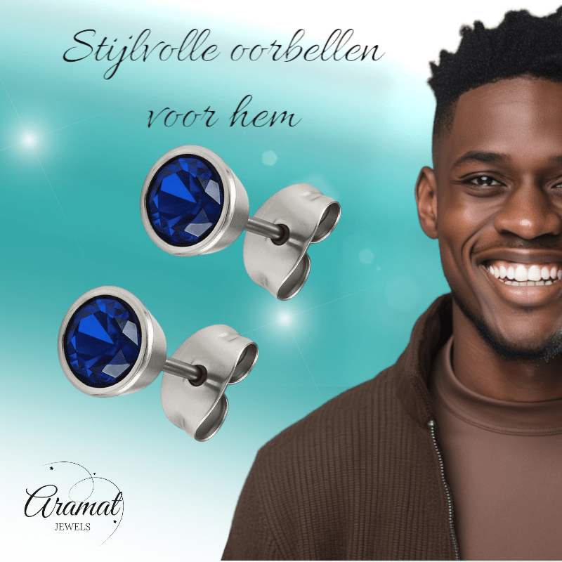 Donkerblauwe conevormige kristal oorbellen – 7 mm - oor2163 - XE10832 - 7 - Oorbellen kopen# - 7mm - alles - blauw