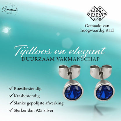 Donkerblauwe conevormige kristal oorbellen – 7 mm - oor2163 - XE10832 - 7 - Oorbellen kopen# - 7mm - alles - blauw