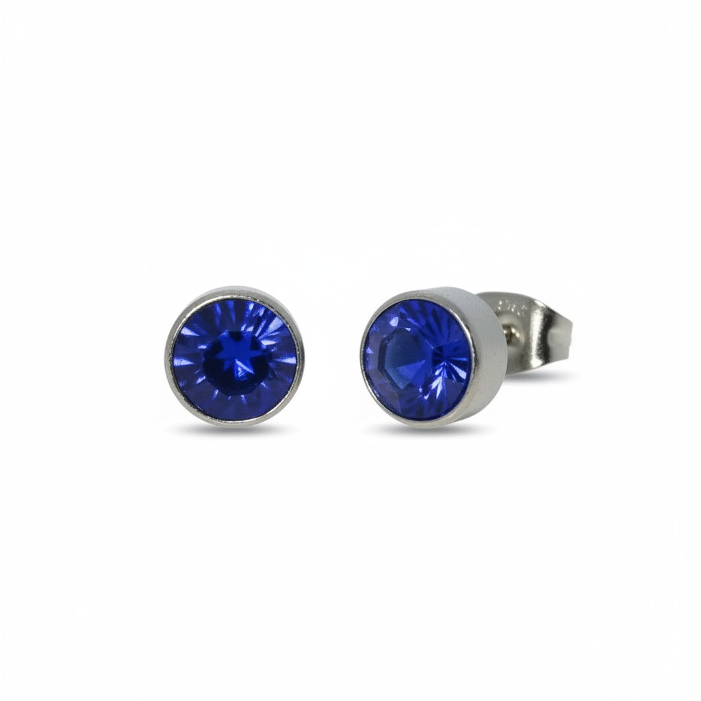 Stud Earrings – Steel Crystal Dark Blue Silver Color (7mm) 