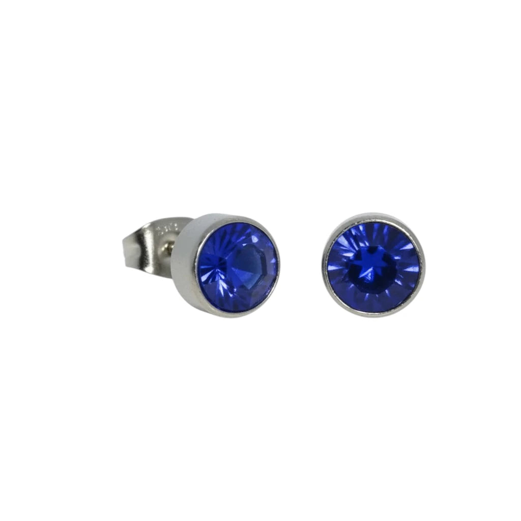 Stud Earrings – Steel Crystal Dark Blue Silver Color (7mm) 