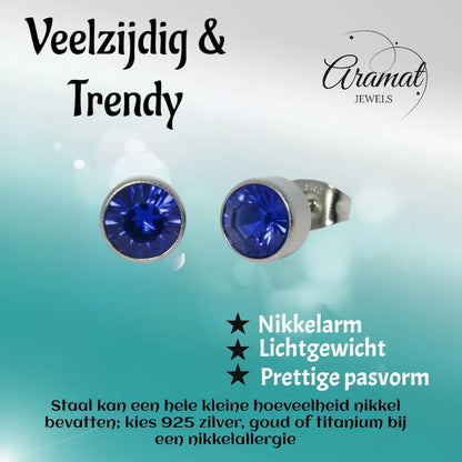 Stud Earrings – Steel Crystal Dark Blue Silver Color (7mm) 