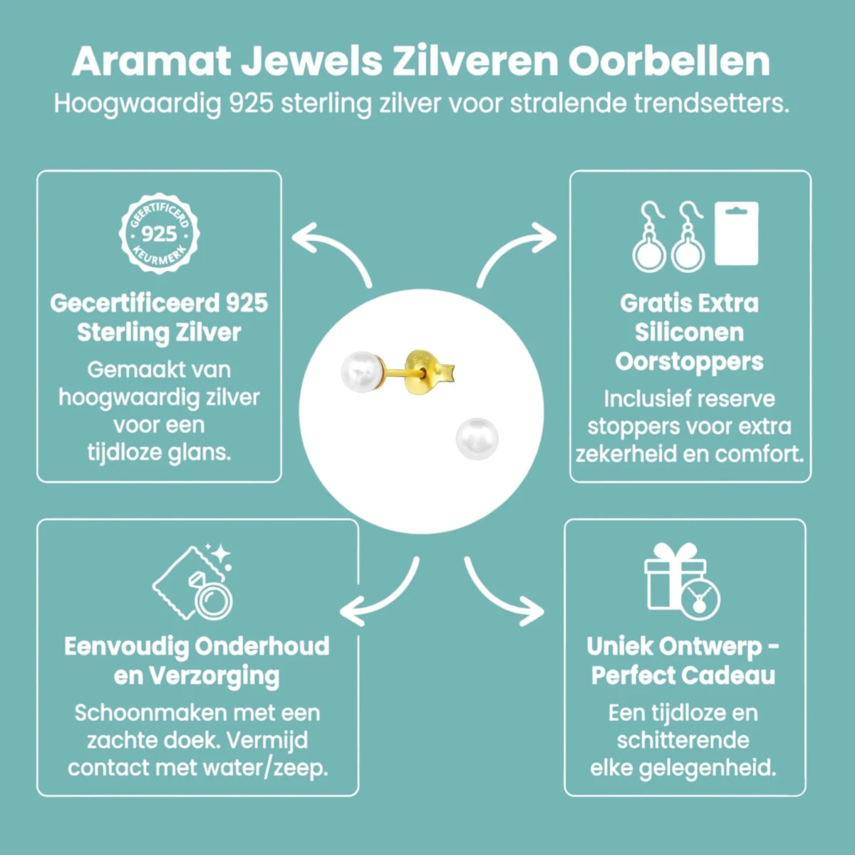 Elegant Zilveren Parel Oorbellen - Aramat Jewels - Oorbellen - cadeautip
