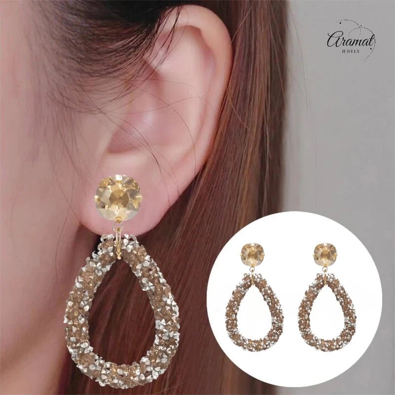 Elegante Druzy Oorbellen – Champagne – 58x30mm - oor6117 - Oorhangers kopen# - 60mm - alles - cadeau