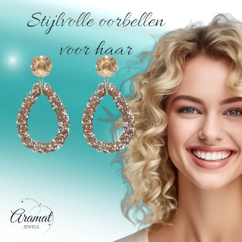 Elegante Druzy Oorbellen – Champagne – 58x30mm - oor6117 - Oorhangers kopen# - 60mm - alles - cadeau