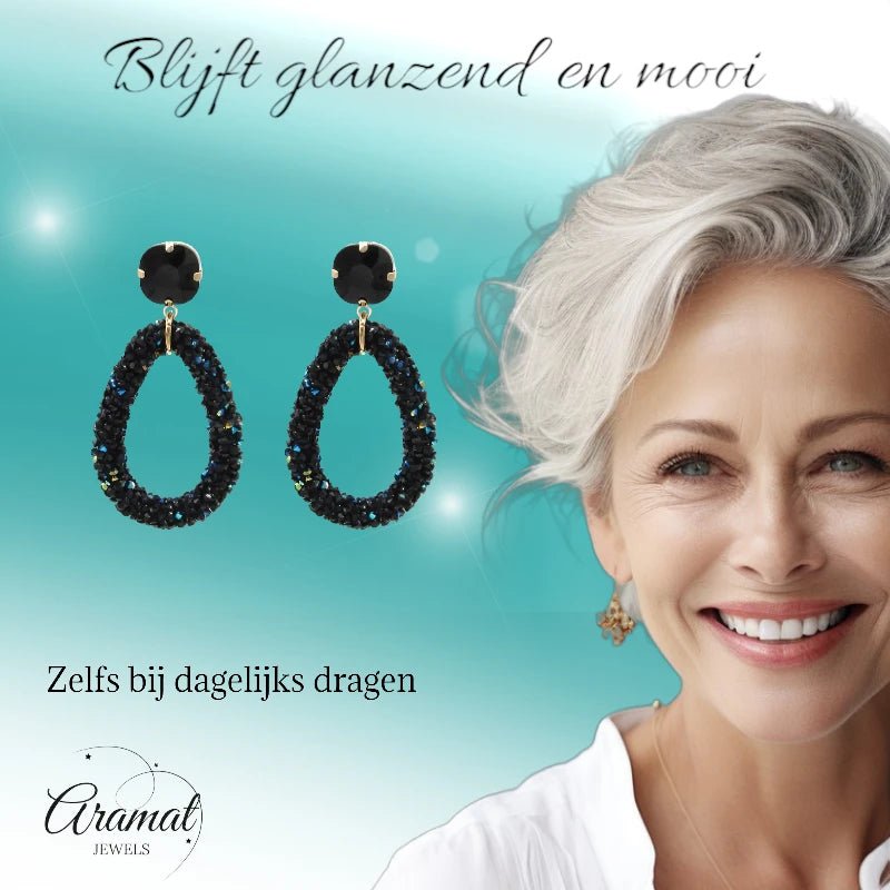 Elegante Druzy Oorbellen – Zwart – 58x30mm - oor6118 - Oorhangers kopen# - 60mm - alles - cadeau