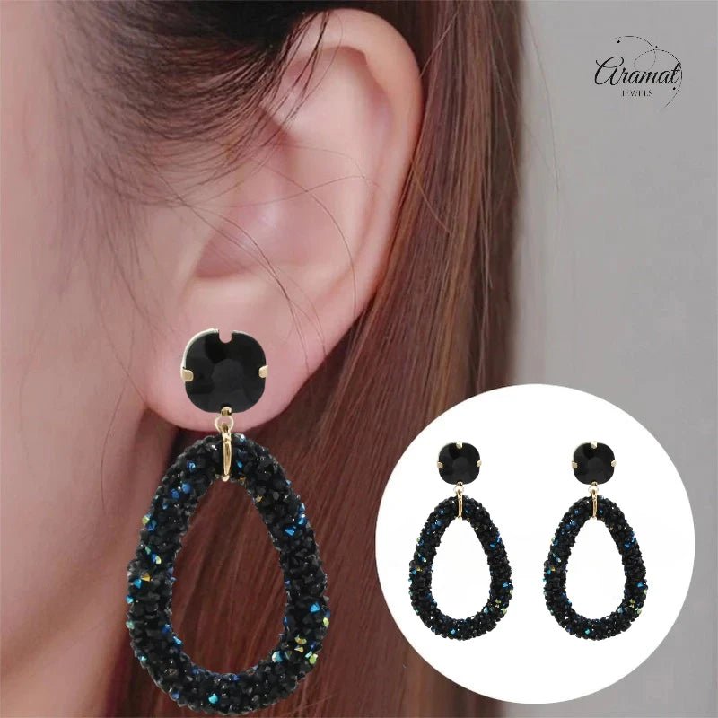 Elegante Druzy Oorbellen – Zwart – 58x30mm - oor6118 - Oorhangers kopen# - 60mm - alles - cadeau