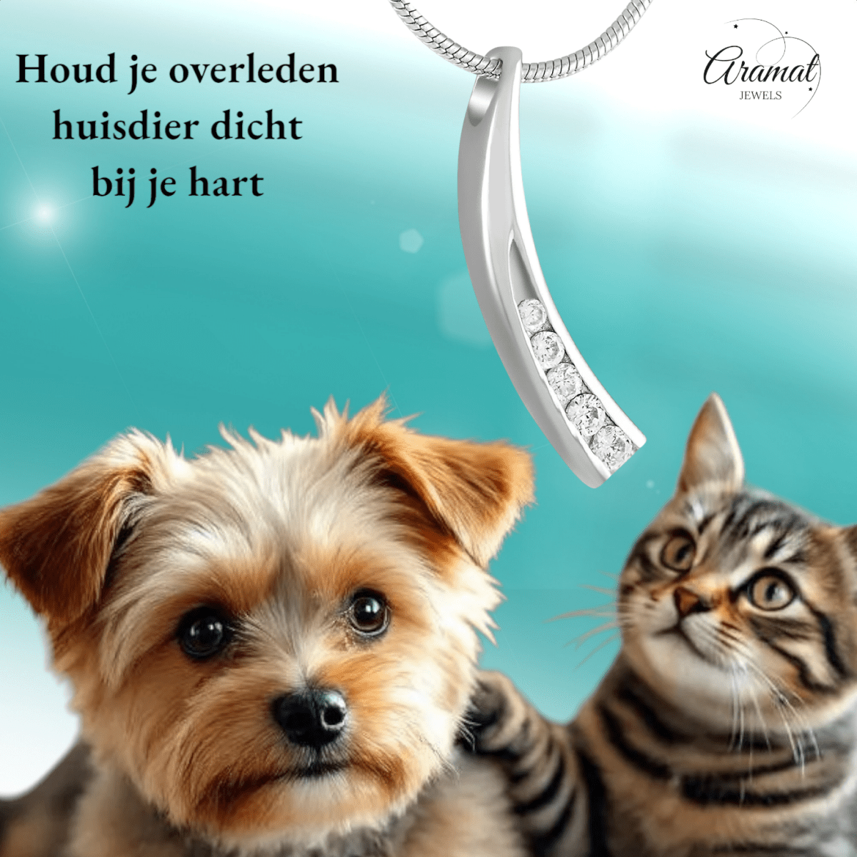 Elegante gebogen crematiehanger met zirkonia – staal - Aramat Jewels - Gedenkhangers - cadeautip