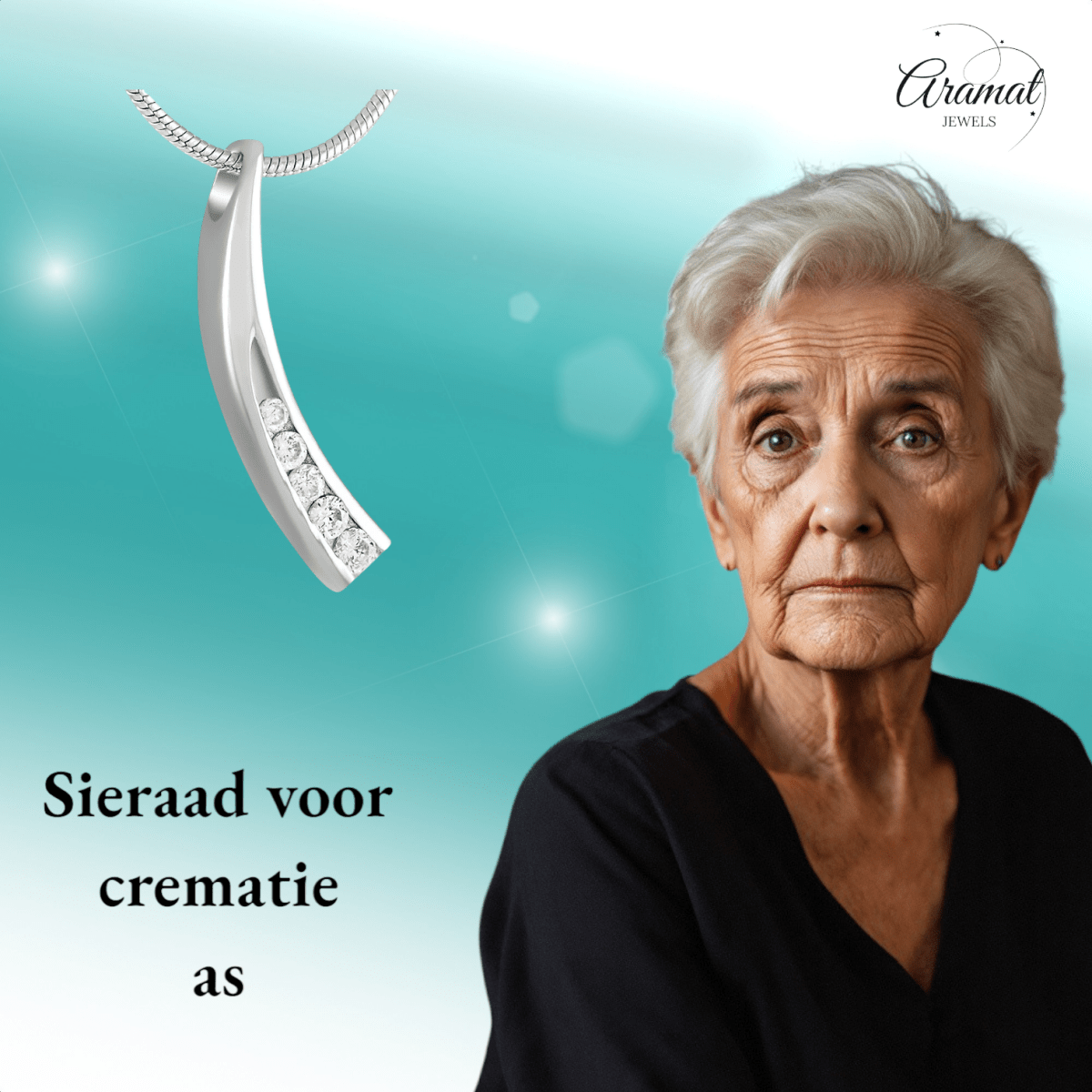 Elegante gebogen crematiehanger met zirkonia – staal - Aramat Jewels - Gedenkhangers - cadeautip