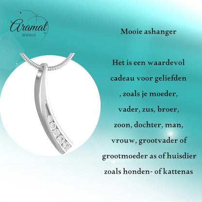 Elegante gebogen crematiehanger met zirkonia – staal - Aramat Jewels - Gedenkhangers - cadeautip