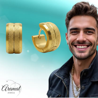 Earrings – Gold-Colored Steel Sandblasted Stripes (13x7mm) 