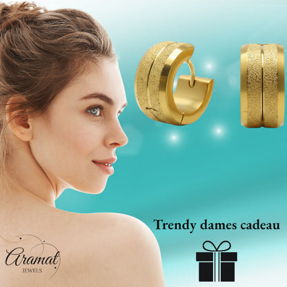 Earrings – Gold-Colored Steel Sandblasted Stripes (13x7mm) 