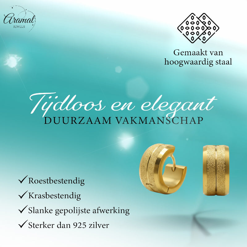 Earrings – Gold-Colored Steel Sandblasted Stripes (13x7mm) 