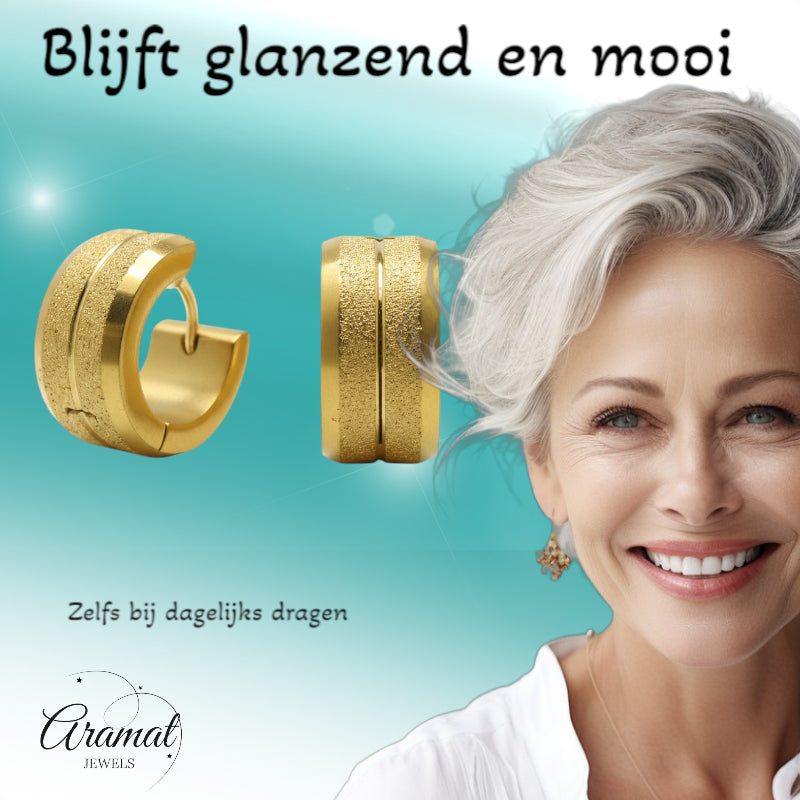 Earrings – Gold-Colored Steel Sandblasted Stripes (13x7mm) 