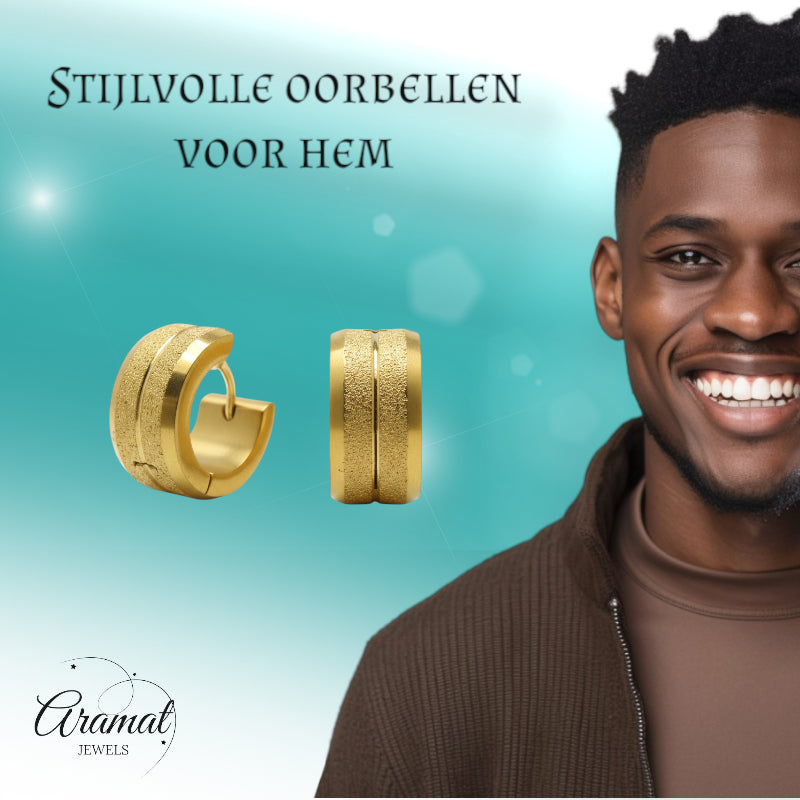 Earrings – Gold-Colored Steel Sandblasted Stripes (13x7mm) 