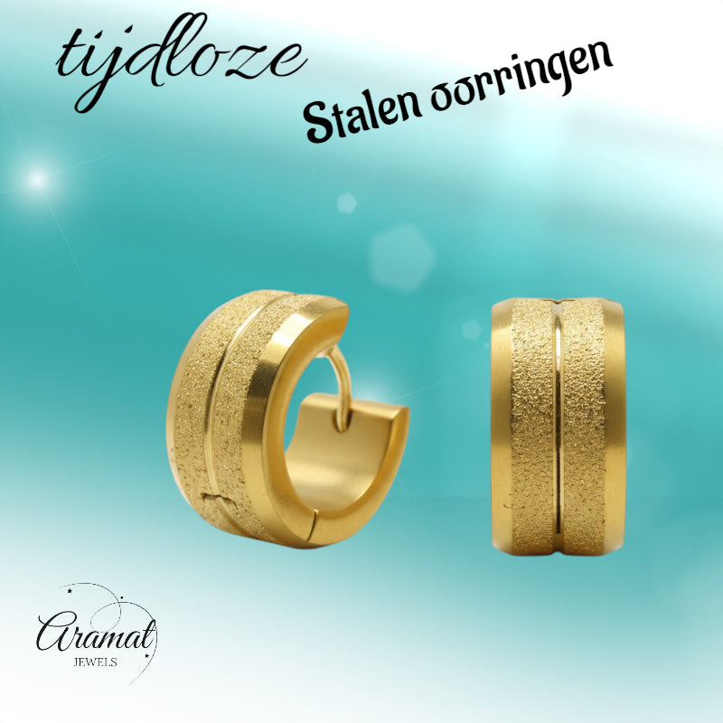 Earrings – Gold-Colored Steel Sandblasted Stripes (13x7mm) 