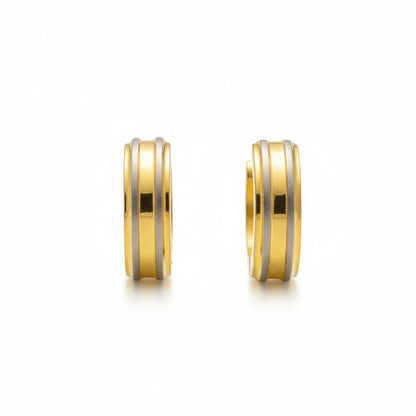 Hoop Earrings – Stainless Steel Bicolor Matte with Gold-Colored Stripes (13mm) 