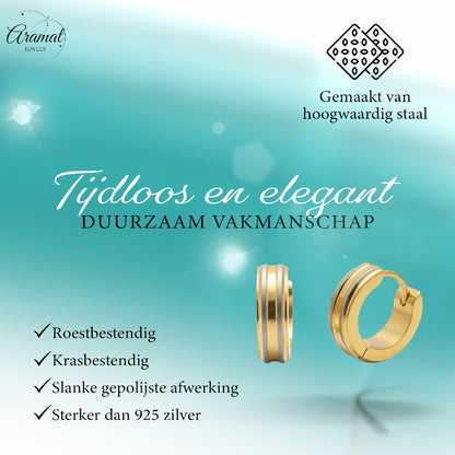 Hoop Earrings – Stainless Steel Bicolor Matte with Gold-Colored Stripes (13mm) 