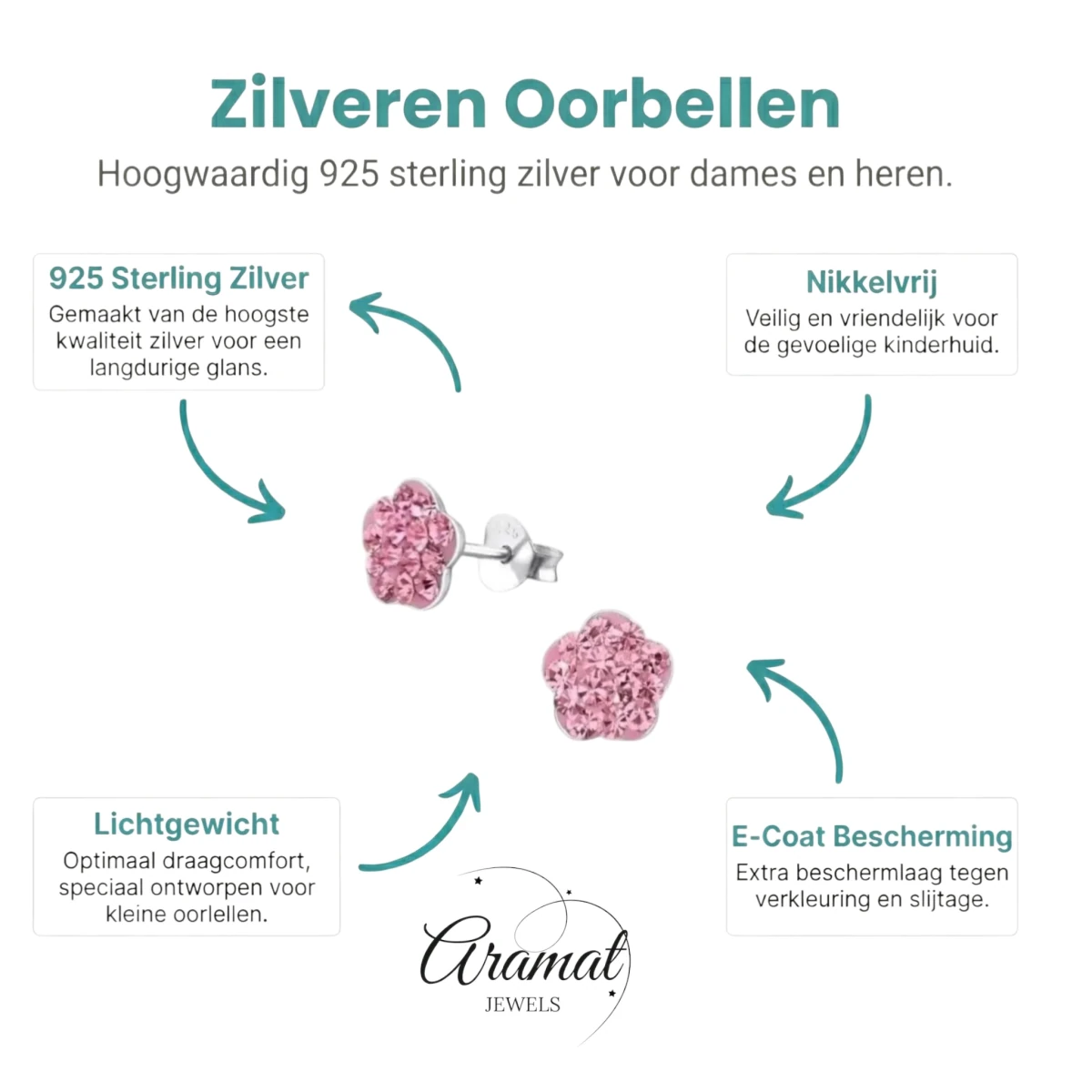 Elegante Zilveren Bloem Oorbellen - Aramat Jewels - Oorbellen - cadeautip